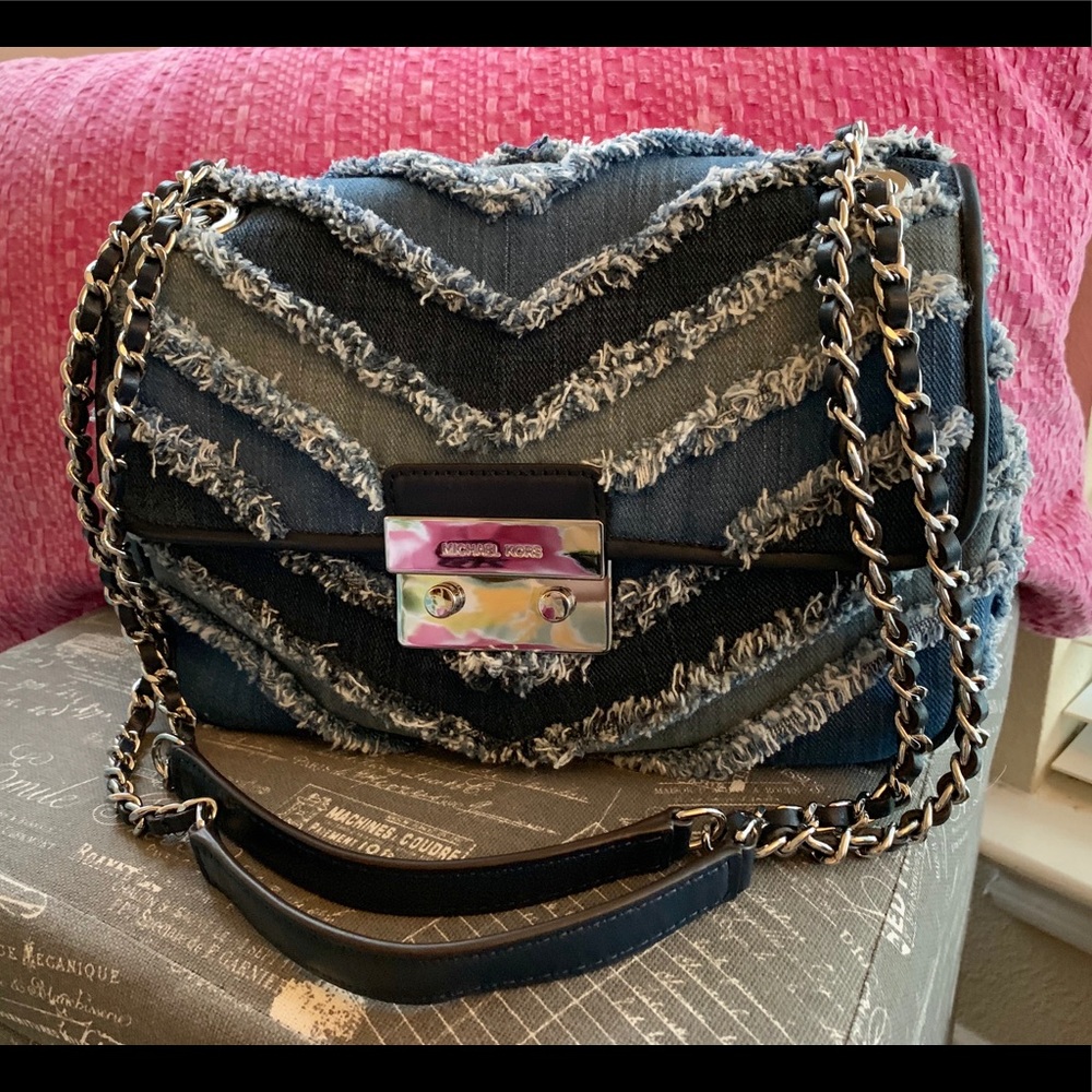 NWOT💙Michael Kors Sloan Denim Chevron ShoulderBag